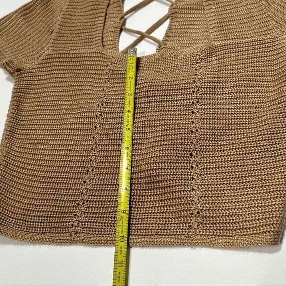 Jolie & Joy Knit Crochet Top Lace Up Back Crop Sweater L - Picture 9 of 13